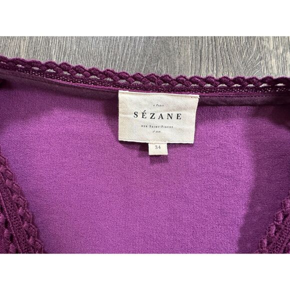 NEW Sézane Tina Blouse Plum Purple V-Neck Short Sleeve Top French 34 US XS/S 0/2 - Picture 4 of 5